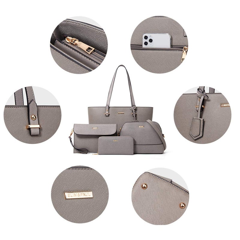 YTL Women Fashion Handbags Wallet Tote Bag Shoulder Bag Top Handle Satchel Purse Set 4pcs Gray-a - Image 3